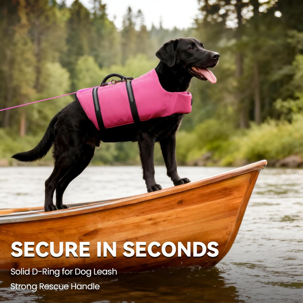 Dog Life Vest Rip Stop Dog Swim Vest, M, Pink | High Visibility Ripstop for Puppy Cat Doggy, Life Jacket with Handle & Leash Ring for Boating & Swimming
